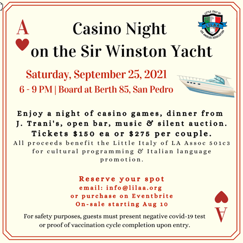 Little Italy Fundraiser on the Sir Winston Yacht 9-25-21