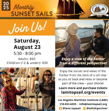 Flyer for August Tall Ship Sunsset sail