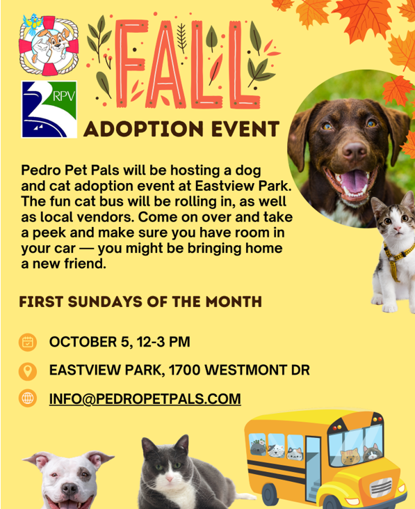 Dog & Cat Adoption by Pedro Pet Pals at Eastview Park RPV